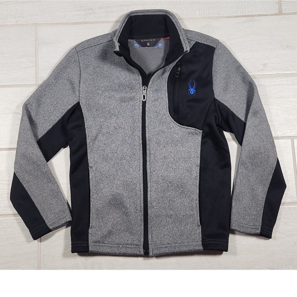 Spyder Zip Jacket Kids Boys Size Small 7/8 Black Gray Blue Performance Fleece
